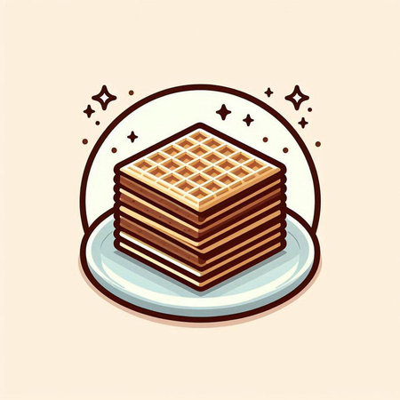 Illustration of a stack of waffles on a plate with starsのイラスト素材