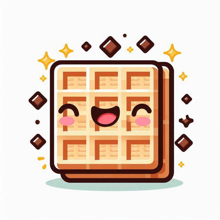 Cute waffle character with happy face. Vector cartoon illustration.のイラスト素材