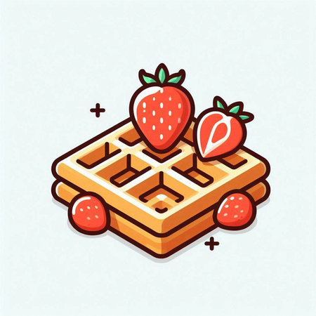 Belgian waffles with strawberries. Vector illustration in flat style.のイラスト素材