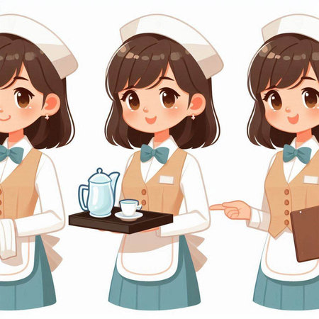 A vector illustration of a cute nurse wearing uniform and holding a trayのイラスト素材