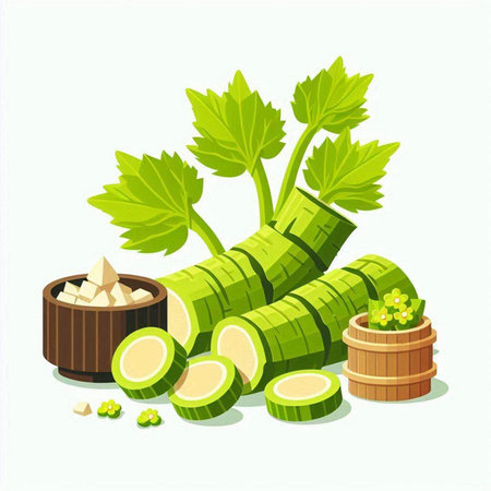 Vector illustration of zucchini in wooden bowl. Vegetarian food.のイラスト素材