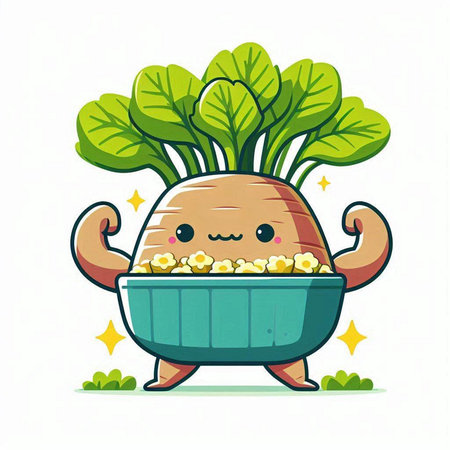 Vegetable character. Cute carrot with a big root. Vector illustration.のイラスト素材