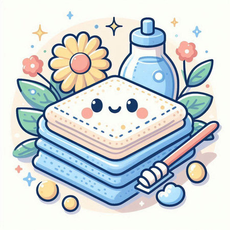 Cute cartoon square soap. Vector illustration of a cute character.のイラスト素材