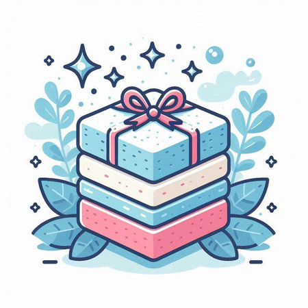 Gift box with ribbon and bow. Vector illustration in linear style.のイラスト素材