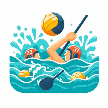 Water polo sport. Water polo player in the water. Vector illustrationのイラスト素材