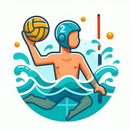 Volleyball player with a ball in the water. Vector illustrationのイラスト素材