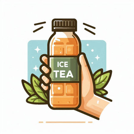 Vector illustration of a hand holding a bottle of fresh green tea.のイラスト素材