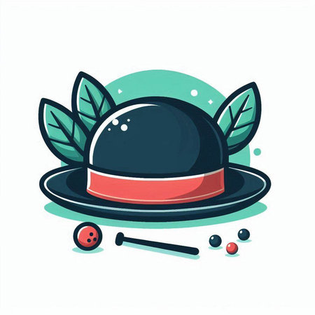 Vector illustration of a hat with a red ribbon and green leaves.のイラスト素材