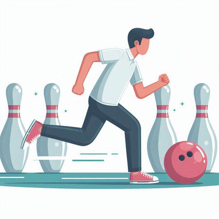 Man in sportswear is playing bowling. Vector illustration in cartoon styleのイラスト素材