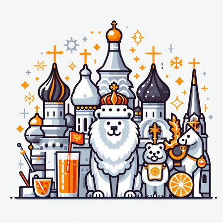Russia. Vector illustration. Cartoon style. St. Basil's Cathedral.のイラスト素材