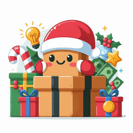 Christmas gift box with santa claus hat. Vector illustration.のイラスト素材