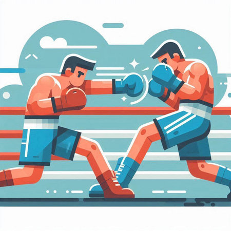 Two boxers in the ring. Flat vector illustration of two boxers in the ring.のイラスト素材