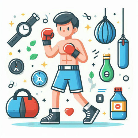 Boxing sport and healthy lifestyle concept. Vector illustration in flat styleのイラスト素材