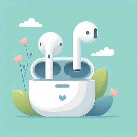 Vector illustration of headphones in a jar on the background of nature.のイラスト素材