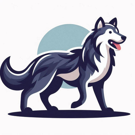 Illustration of a wolf in front of a full moon on a white backgroundのイラスト素材