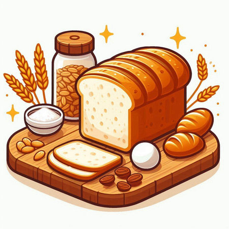 Illustration of bread and wheat on a white background. Vector illustrationのイラスト素材