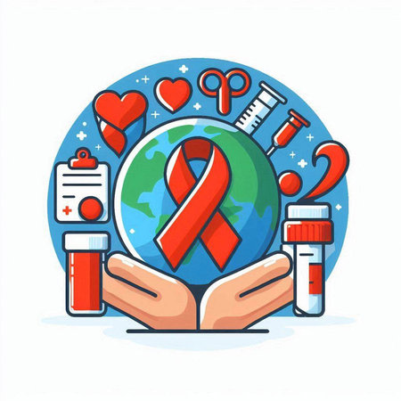 Vector illustration of World AIDS Day concept with hand holding world globe.のイラスト素材