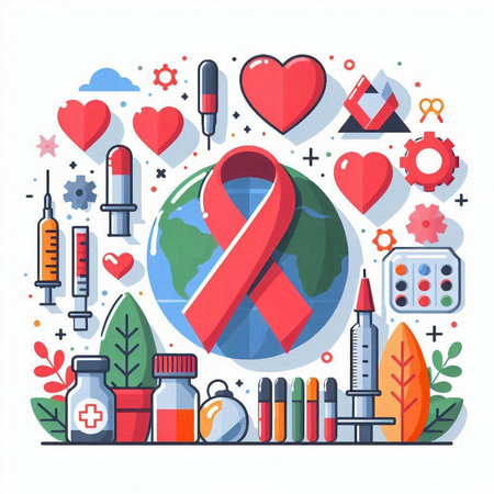 Vector illustration of World Aids Day concept in flat line style.のイラスト素材