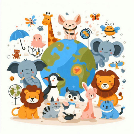 Cute animals around the world. Vector illustration in cartoon style.のイラスト素材