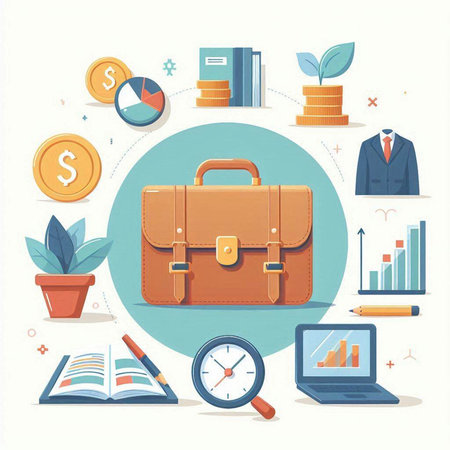Business and finance concept with briefcase and office icons. Vector illustrationのイラスト素材