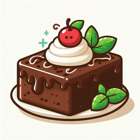 Chocolate cake with cream and cherry on top. Vector illustration.のイラスト素材