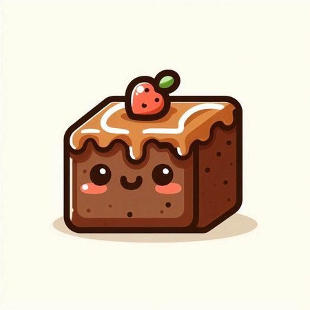 Cute chocolate cake with berries on white background. Vector illustration.のイラスト素材
