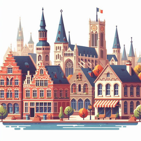 Cityscape of Amsterdam. Netherlands. Vector illustration in retro style.のイラスト素材
