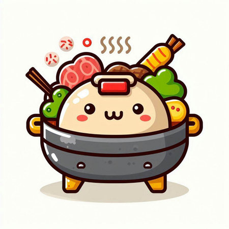 Illustration of cute kawaii japanese rice bowl.のイラスト素材