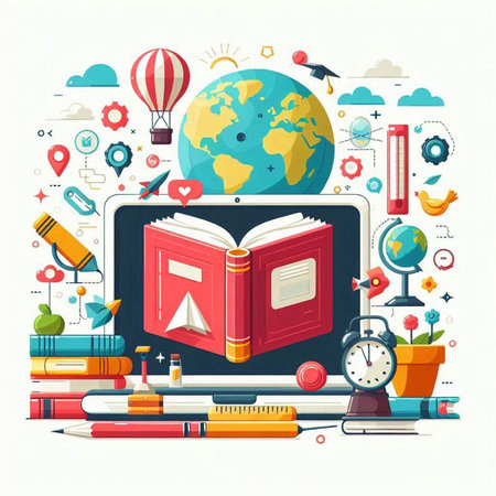 Vector illustration of education and learning. E-learning concept in flat style.のイラスト素材