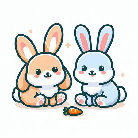 Rabbit and carrot. Cute cartoon character. Vector illustration.のイラスト素材