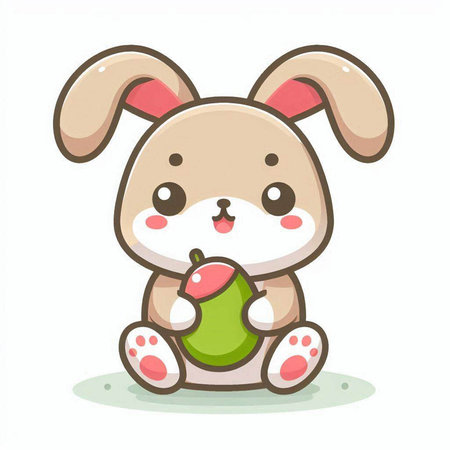 Cute cartoon bunny holding green easter egg. Vector illustration.のイラスト素材