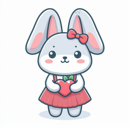 Rabbit with heart isolated on a white background cartoon vector illustration.のイラスト素材