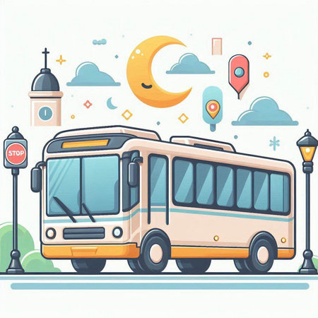 School bus. Vector illustration in flat cartoon style. School bus.のイラスト素材