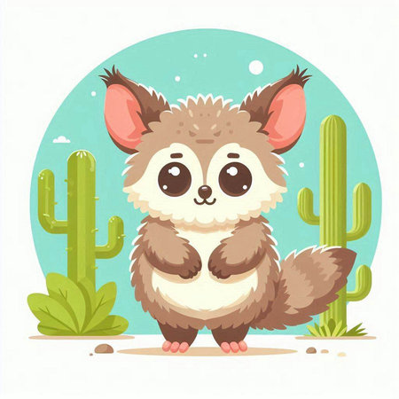 Cute cartoon deer sitting on the green leaves. Vector illustration.のイラスト素材