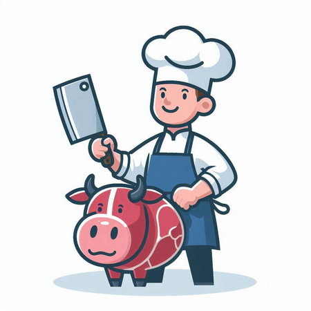 Chef with piggy bank and knife. Vector cartoon illustration.のイラスト素材