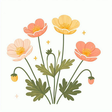 Vintage floral card with poppies. Hand drawn vector illustration.のイラスト素材