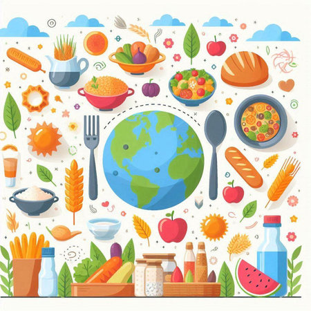 Healthy food icons set. World food day concept. Vector illustrationのイラスト素材