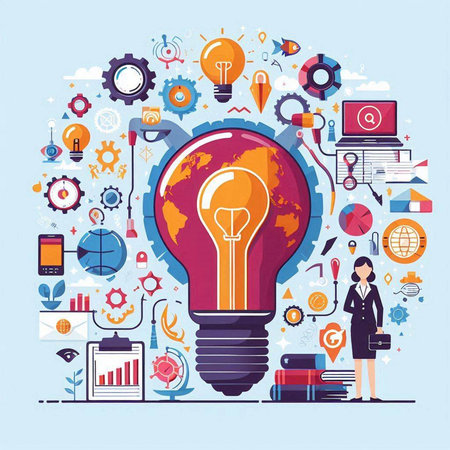 Flat design modern vector illustration concept of big idea and innovation.のイラスト素材