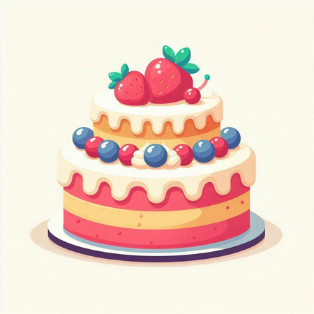 Cake with berries. Vector illustration of a cake with berries.のイラスト素材