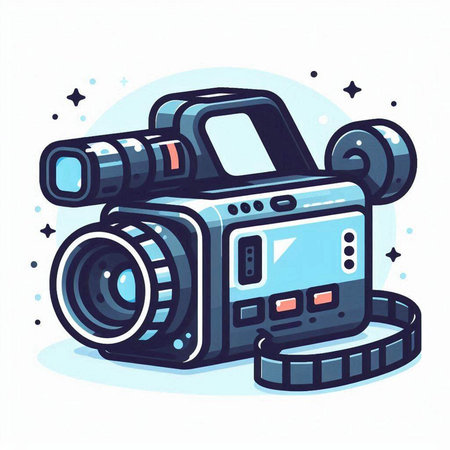 Cinema camera on white background. Vector illustration in cartoon style.のイラスト素材