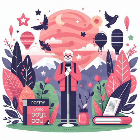 Vector illustration of old man reading a book in the park. Cartoon flat style.のイラスト素材