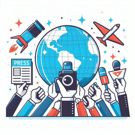 Journalism and news concept. Vector illustration in line art style.のイラスト素材