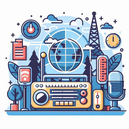 Radio set in flat style. Vector illustration. Radio set. Radio station. Radio setのイラスト素材