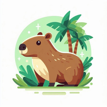 Cute wild beaver in the jungle. Vector flat illustration.のイラスト素材