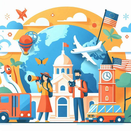 Travel to United States. Traveling around the world concept. Vector illustration.のイラスト素材
