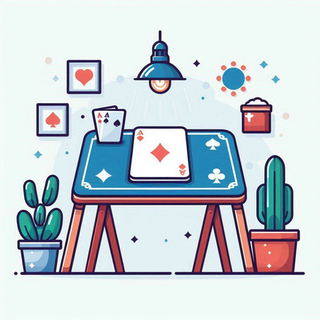 Poker table with playing cards. Vector illustration in flat style.のイラスト素材
