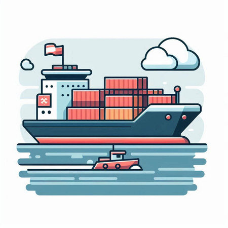 Cargo ship. Freight transportation. Vector illustration in flat styleのイラスト素材