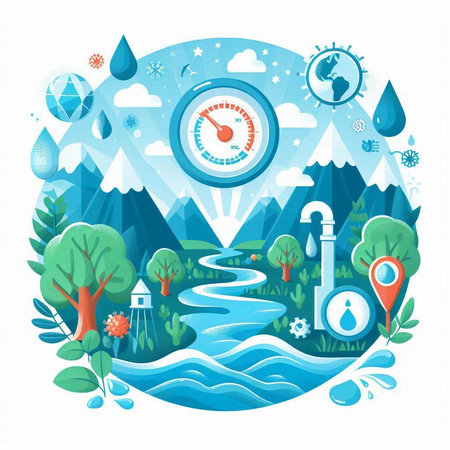 Vector illustration of the concept of ecology. The concept of nature, water, environment, ecology.のイラスト素材