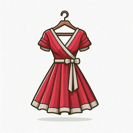 Illustration of a red dress with a bow on a hangerのイラスト素材