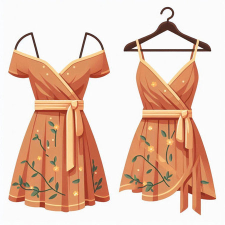 Women's summer dress on a hanger isolated on white background.のイラスト素材